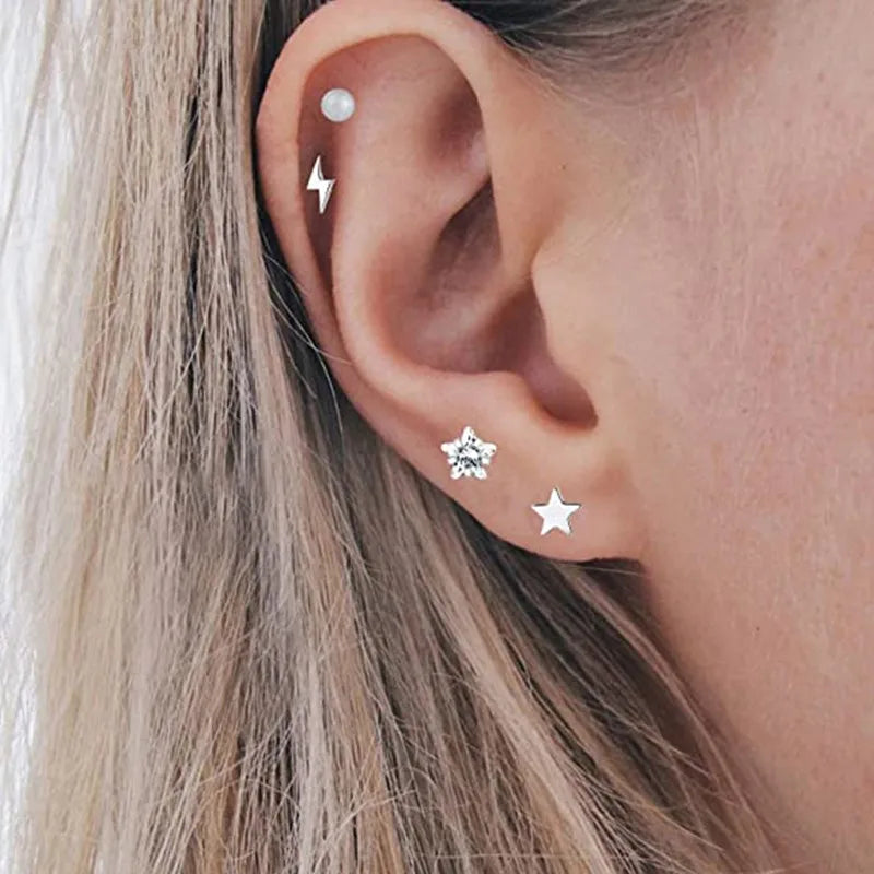 5PCS Heart Tragus Piercing Stud Earring Set | Small Lobe Stud Earrings Cartilage Piercing Helix Jewelry Barbell Stud Piercing Lot