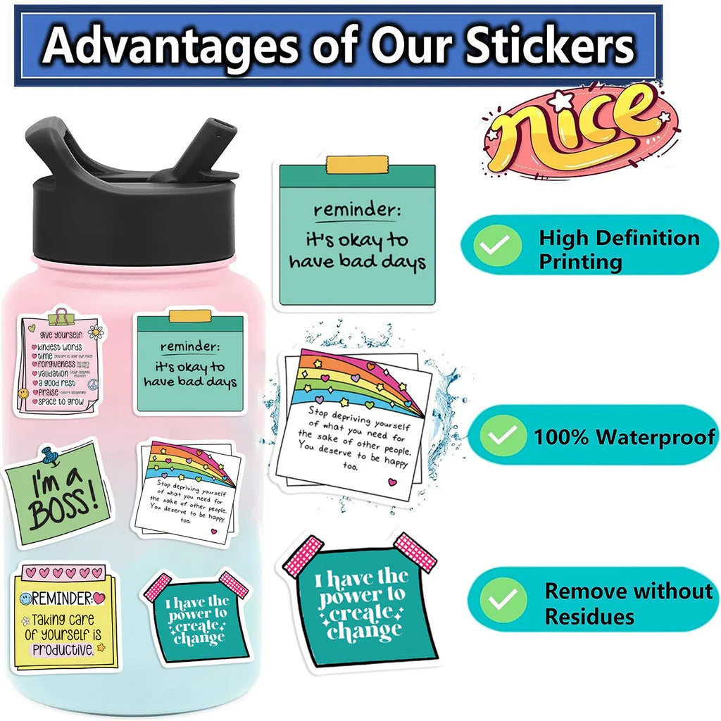 Self Affirming and Motivating Waterproof Graffiti Stickers | 50 Pack for Helmet and Bicycle