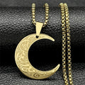 Crescent Moon Islamic Muslim Pendant Necklace | Stainless Steel Gold Color Arabic Quran Chain Amulet Jewelry Gift for Men Women