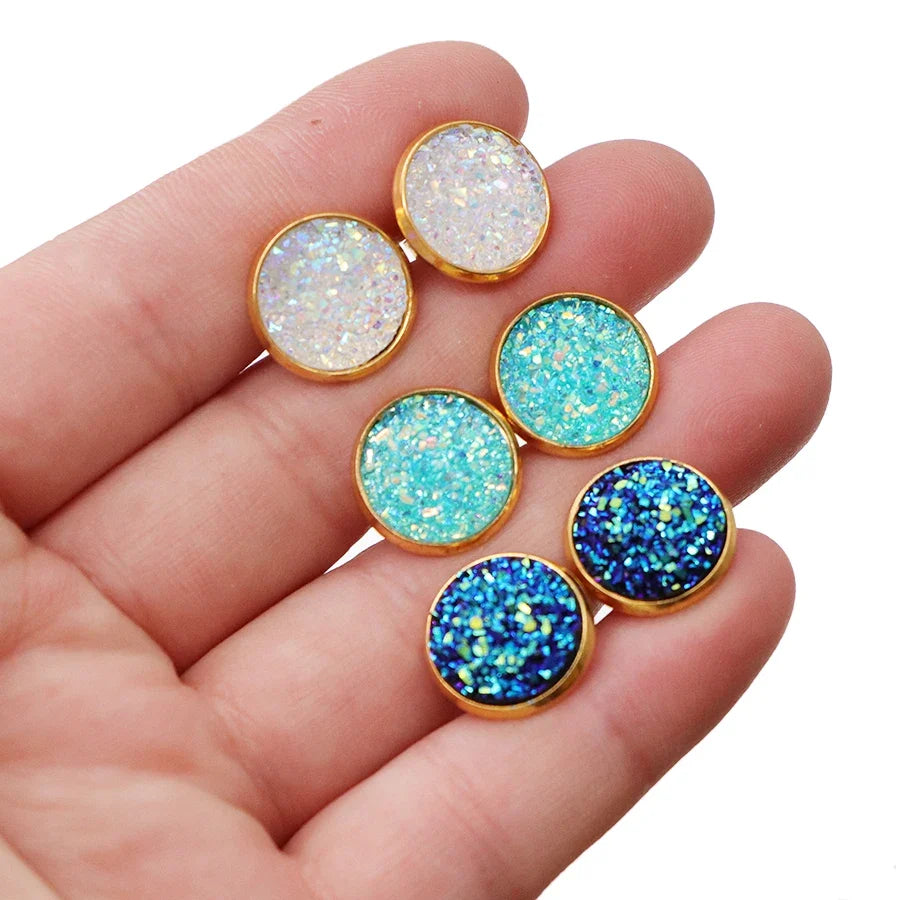 Glitter Resin Stud Earrings Set | Colorful Stainless Steel Jewelry