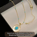Natural Turquoise Oval Shell Pendant Necklace | Gold Chain Collarbone Jewelry