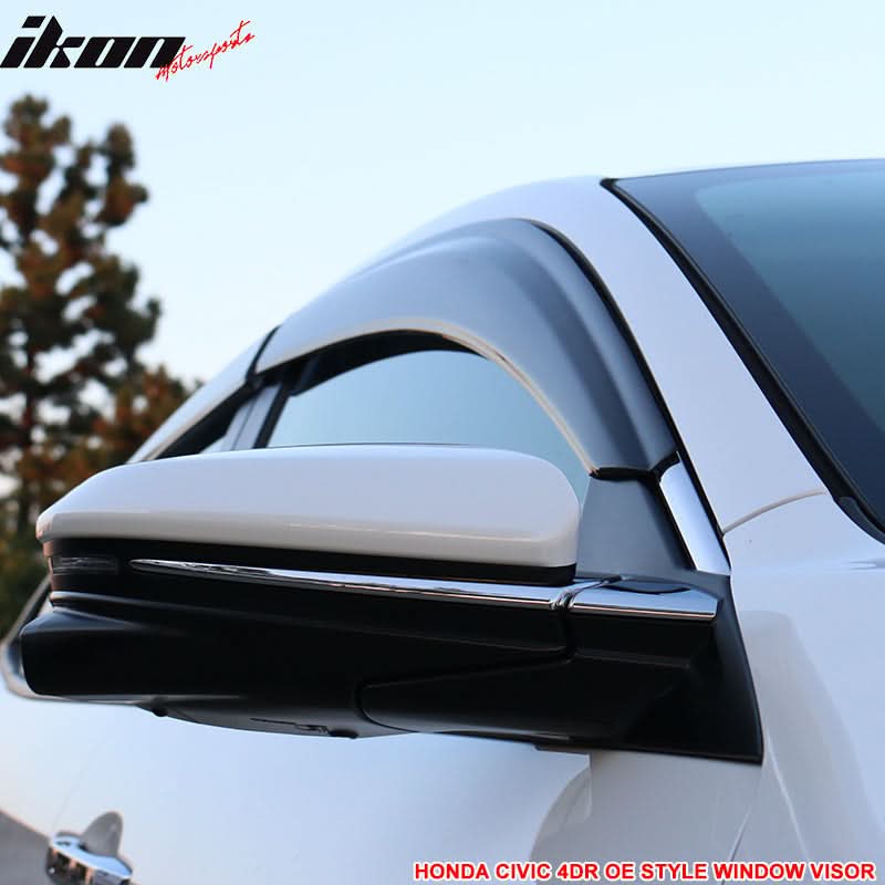 Fits 16-21 Civic X 10th Gen Sedan Roof Spoiler OE Window Visor ABS