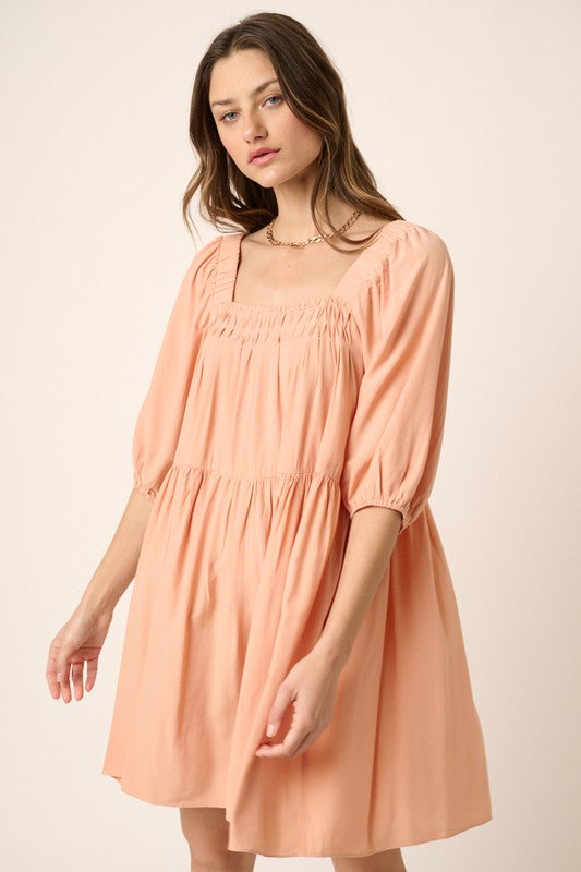 Pintuck Detail Tie Back Mini Dress For Women – Chic and Trendy Mini Dress with Playful Tie Back and Textured Pintuck Design