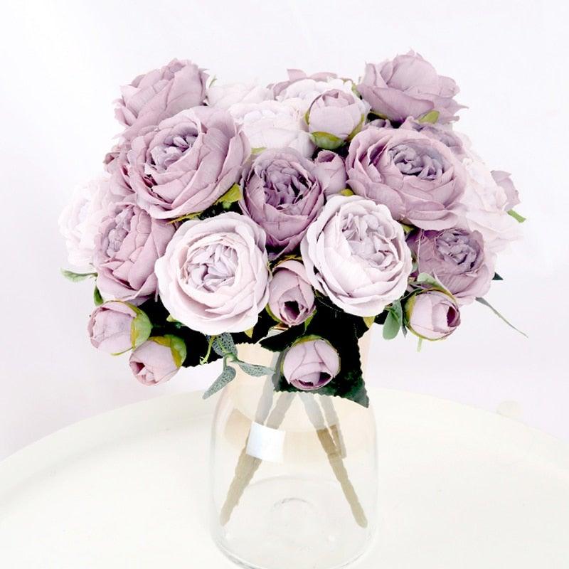 Artificial Flowers 1 Bouquet 9 heads Peony Tea Rose Autumn Silk Fake Flowers For Living Room Home Garden Wedding Decoration Artificial Silk Fake Flowers Rose Floral Decor Bouquet