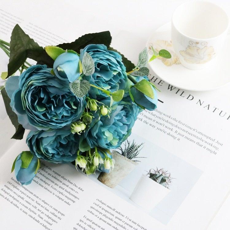 Artificial Roses Flowers Bundle Of Beautiful Silk Peony Bouquet For Home Wedding Party Scrapbook Decoration Accessories         Artificial Rose Flowers Bouquet Silk Flowers Rose for Home Bridal Wedding Party Festival Decor