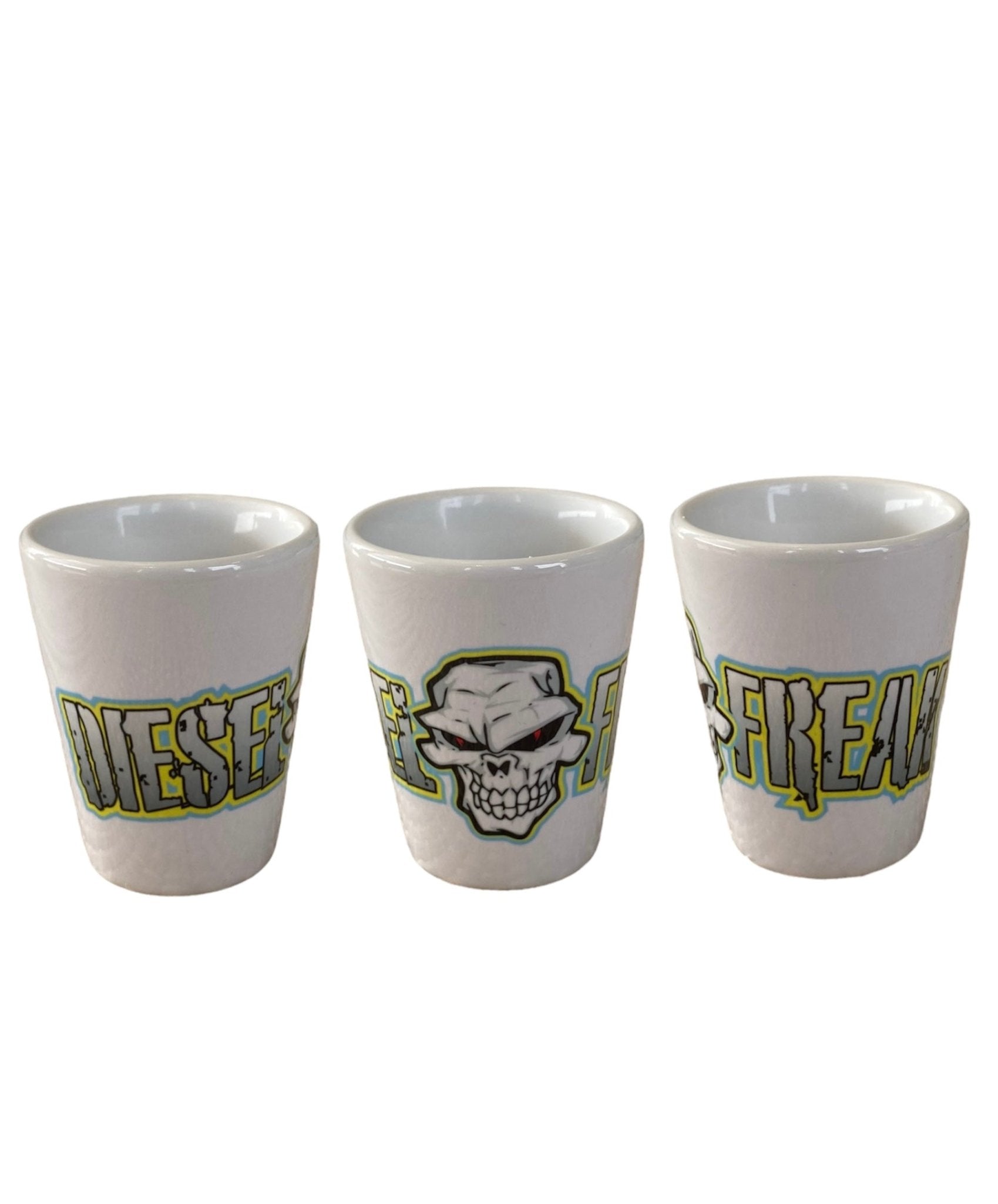 Blue and Yellow Diesel Freak Ceramic Shot Glass