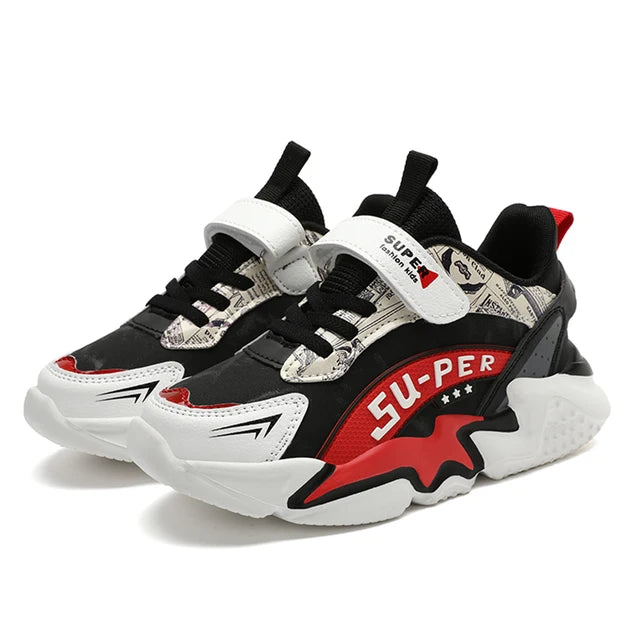 Boys' sports shoes with waterproof leather surface and anti slip soft sole for students