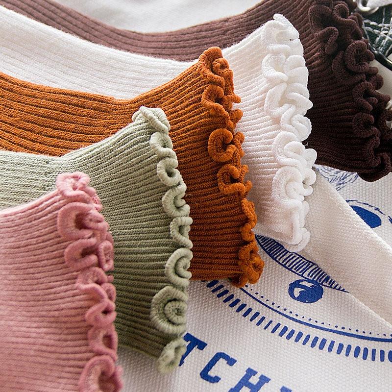 Candy High Quality Lace Solid Color Cute Sweet Girl Fashion Socks Pure Cotton Wood Ear Light Mouth Cotton Novelty Socks Unisex Crew Socks For Men And Women