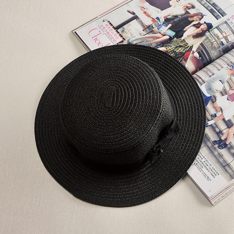 Classic Simple Female Hat For Summer Beach Hat Casual Lady Summer Solid Color Straw Hat Women Elegant Hat Traveling Hats UV Protection Sun Cap Women Flat Bowknot Design Cute Cap Girls Hat 56-58cm