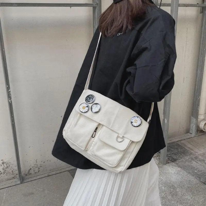 Durable Canvas Diagonal Cross Bag Youth Fashion And Casual Version Ladies Large Capacity Shoulder Bag For Women And Girls