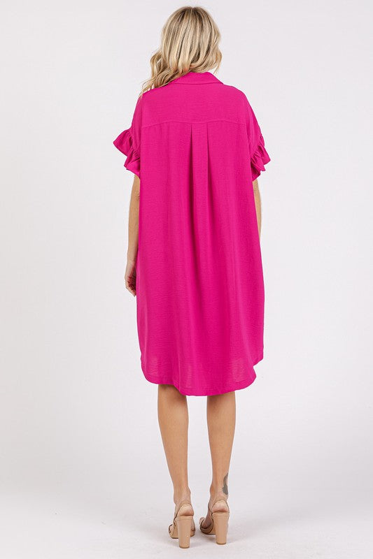 New Button Down Flounce Sleeve Dress with Pockets For Women – Trendy, Casual, Feminine, Practical & Stylish Design For Any Occasion