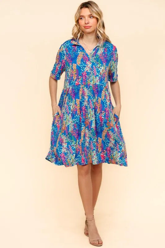 Johnny Collar Babydoll Dress with Side Pockets – Babydoll Dress, Johnny Collar Dress, Pocketed Dress, Button Down Dress, Relaxed Fit Dress