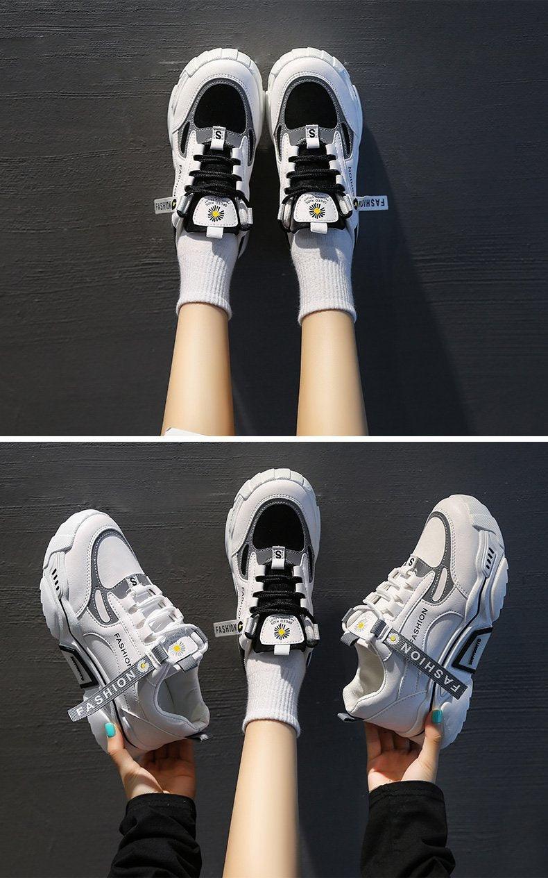 Fashion Spring Reflective Women Sneakers Lace Up Chunky Sneakers Mixed Color Women's Lightweight Casual Everyday Walking Fashion Chunky Sneakers