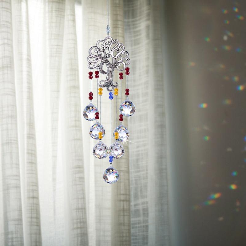 Hanging Crystal With Ball Prism Rainbow Maker Tree of Life Decor For Garden Window Rainbow Maker with Chain for Easy Hanging Outdoor Home Kids Room Window