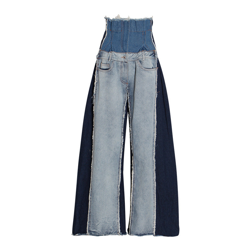 High waisted loose slimming color blocked long flared pants and floor pants