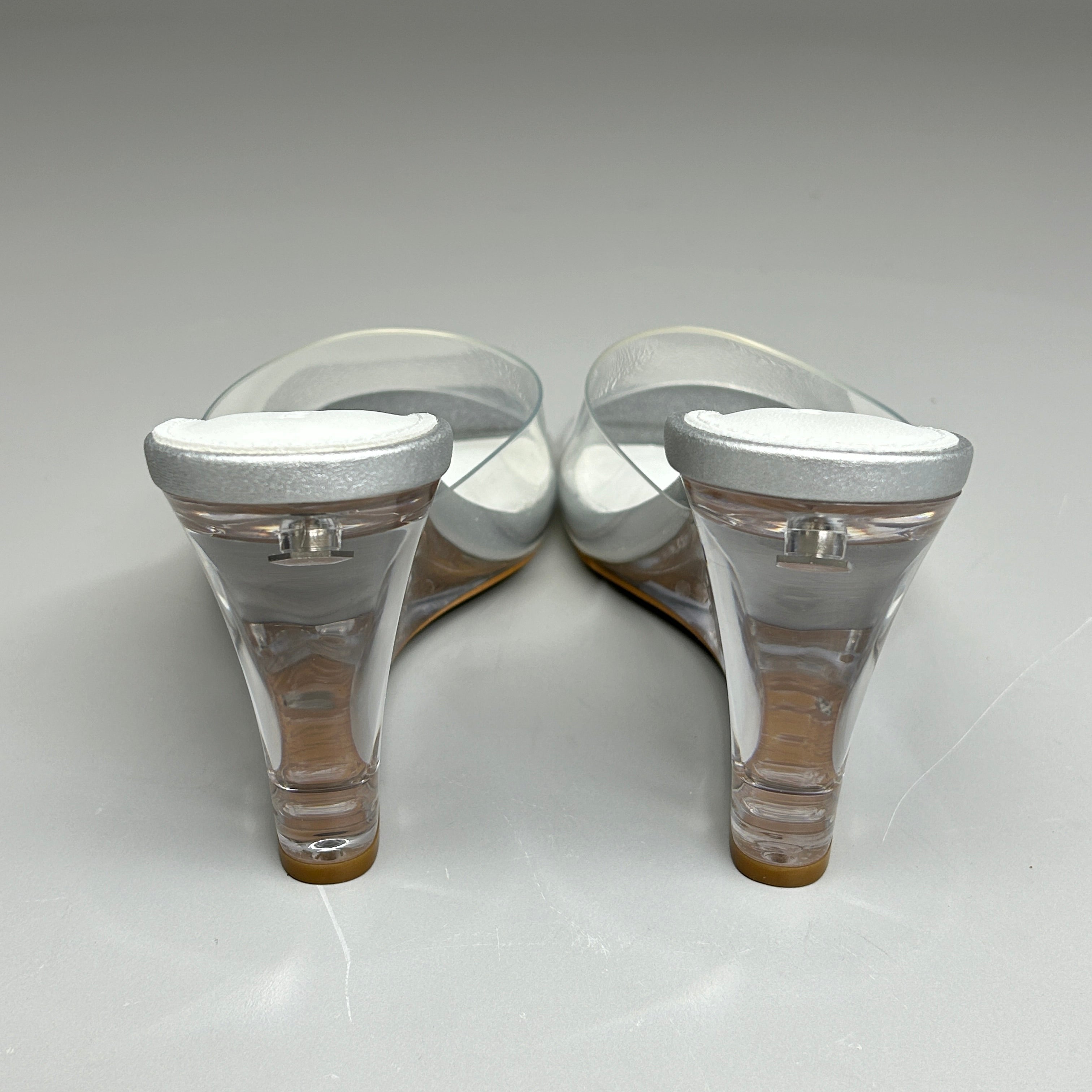 TONY BIANCO Alessi Clear Vinylite/Silver Wedges Women's Heels Sz 6 (New)