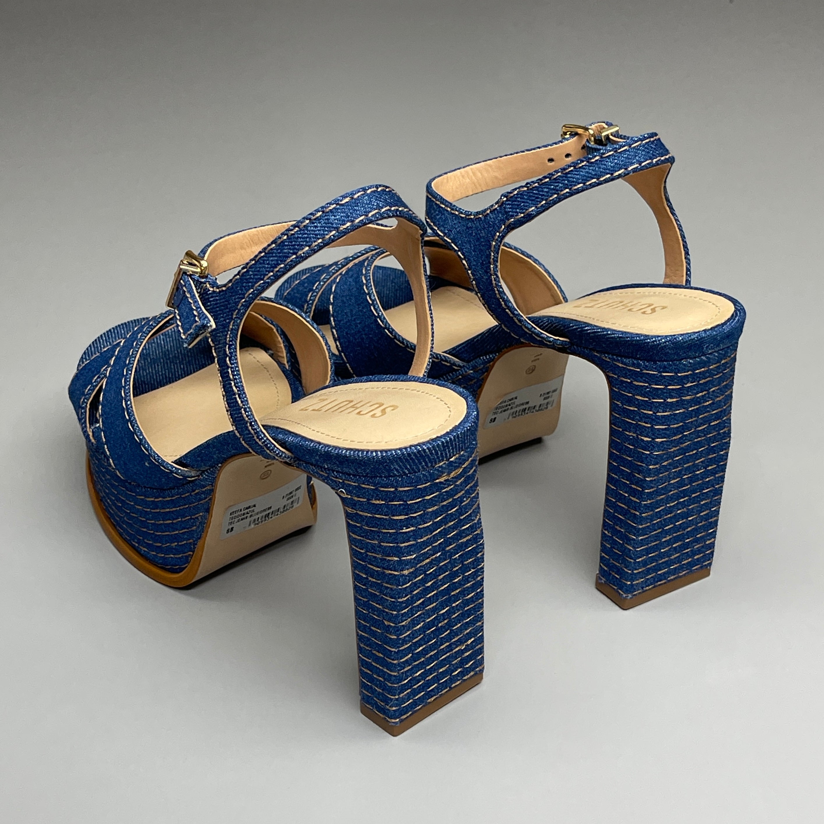 SCHUTZ Keefa Casual Denim Women's 4" Heeled Sandal Platform Blue Sz 9.5B (New)