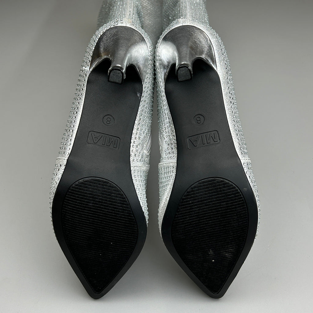 MIA Mackynzie Silver Stone Tall Heeled Boots Sz 8.5M Q100302