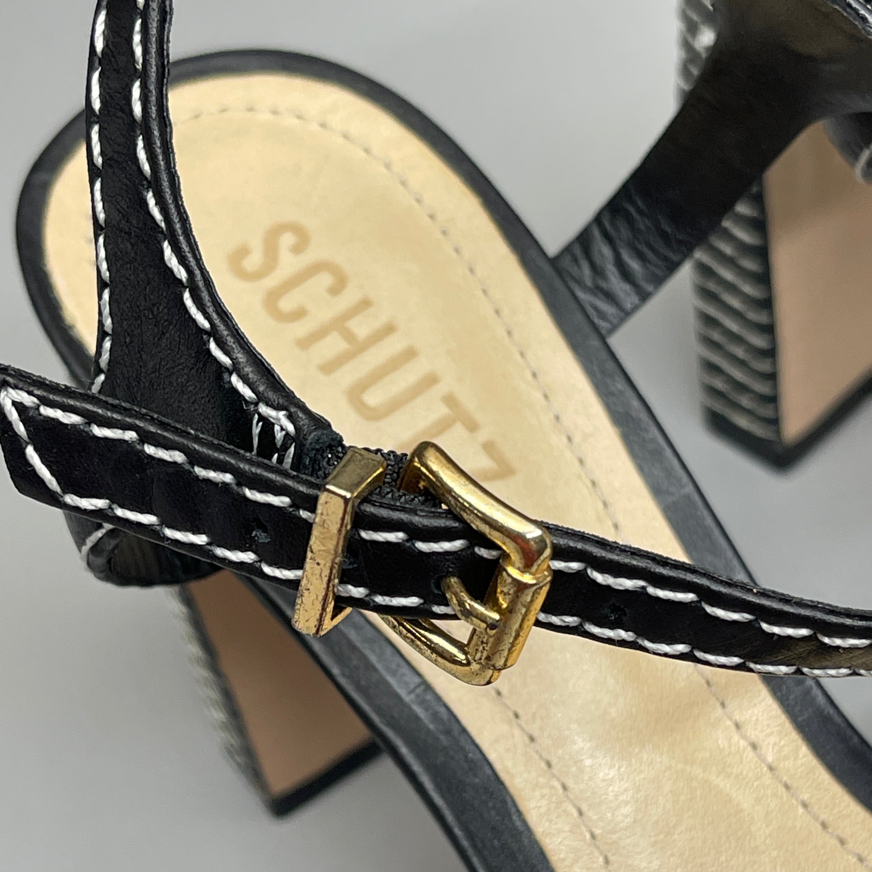 SCHUTZ Keefa Casual Women's Leather Sandal Black Platform 4" Heel Shoes Sz 6B (New)