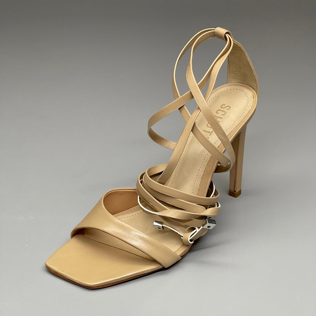 SCHUTZ Bryce Ankle Tie Women's Leather High Heel Sandal Light Nude Sz 6.5B (New)