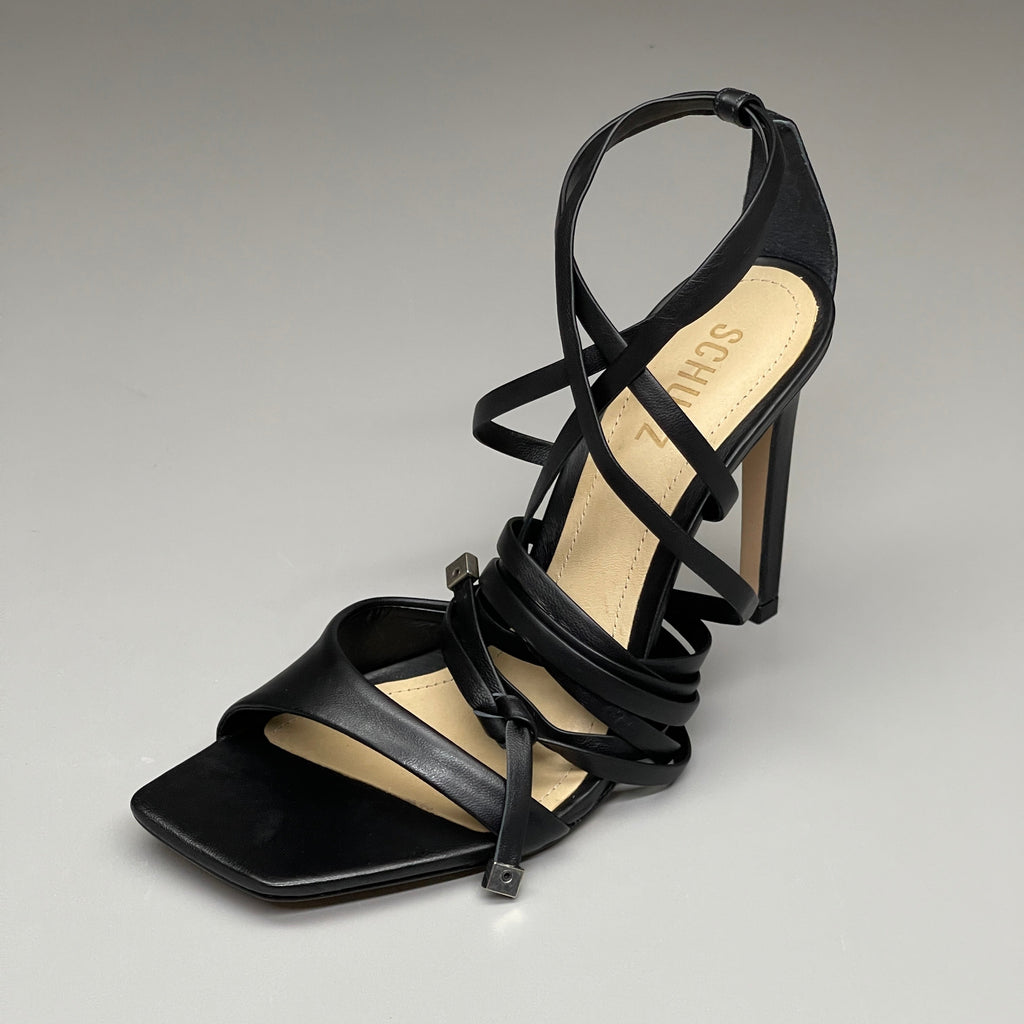 SCHUTZ Bryce Ankle Tie Women's Leather High Heel Strappy Sandal Black Sz 7.5B (New)