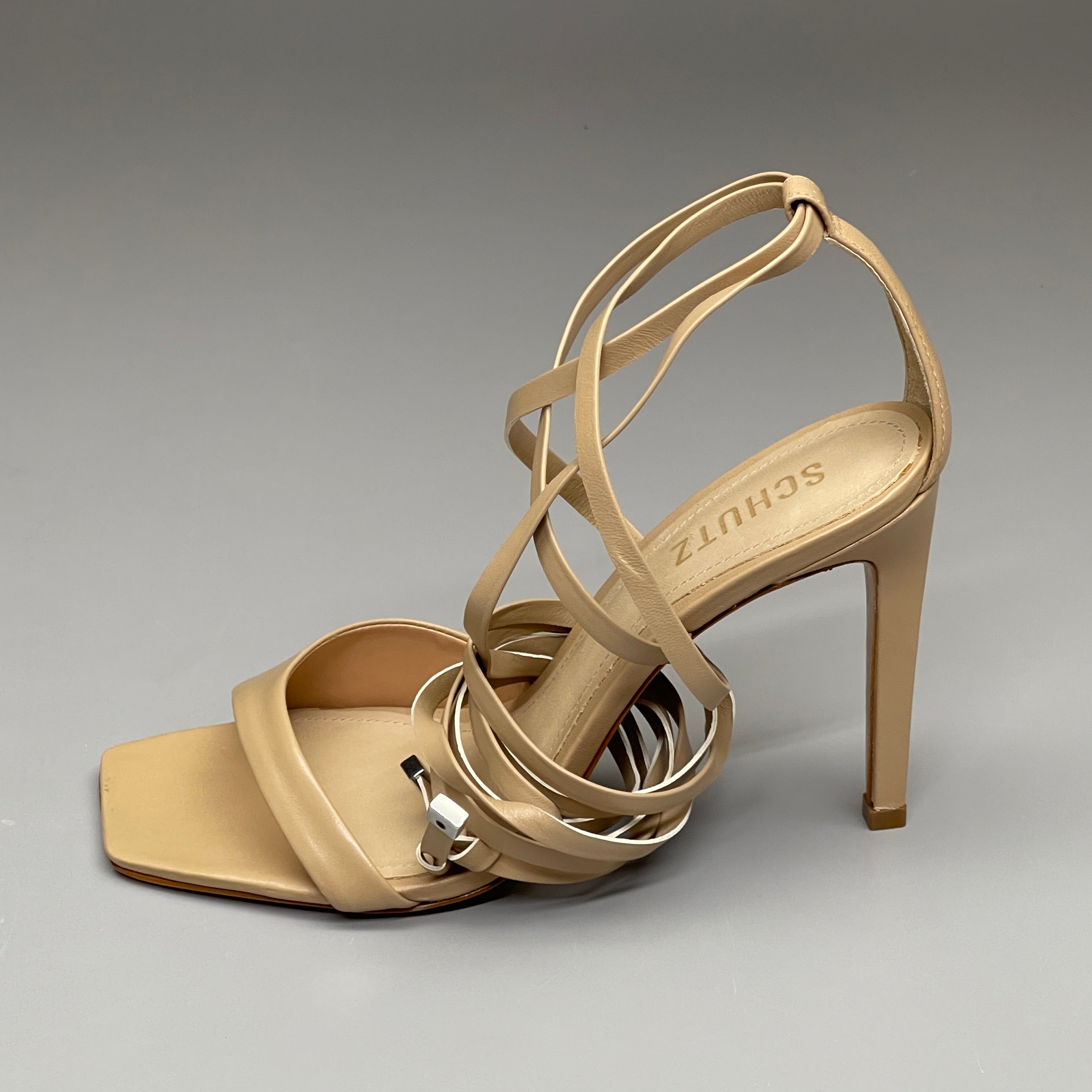 SCHUTZ Bryce Ankle Tie Women's Leather High Heel Sandal Light Nude Sz 8B (New)