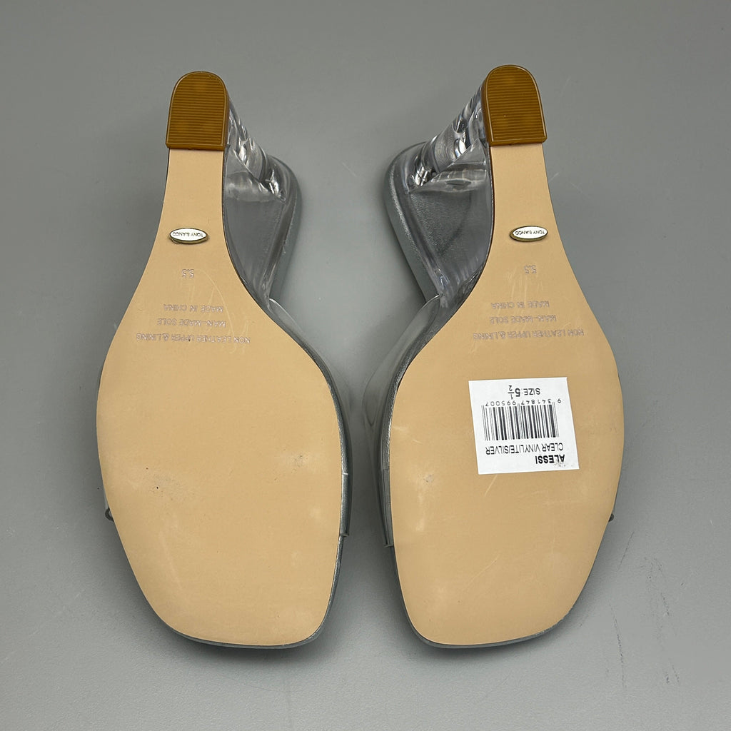 TONY BIANCO Alessi Clear Vinylite/Silver Wedges Women's Heels Sz 5.5 (New)