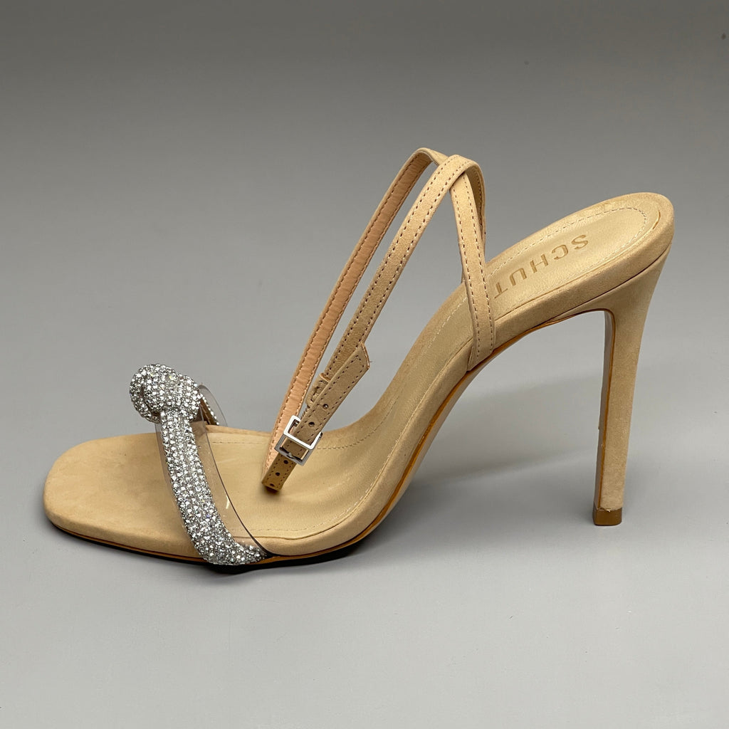 SCHUTZ Peaky Nubuck & Vinyl Multimaterial Women's Sandal Heel Light Nude Sz 6B (New)
