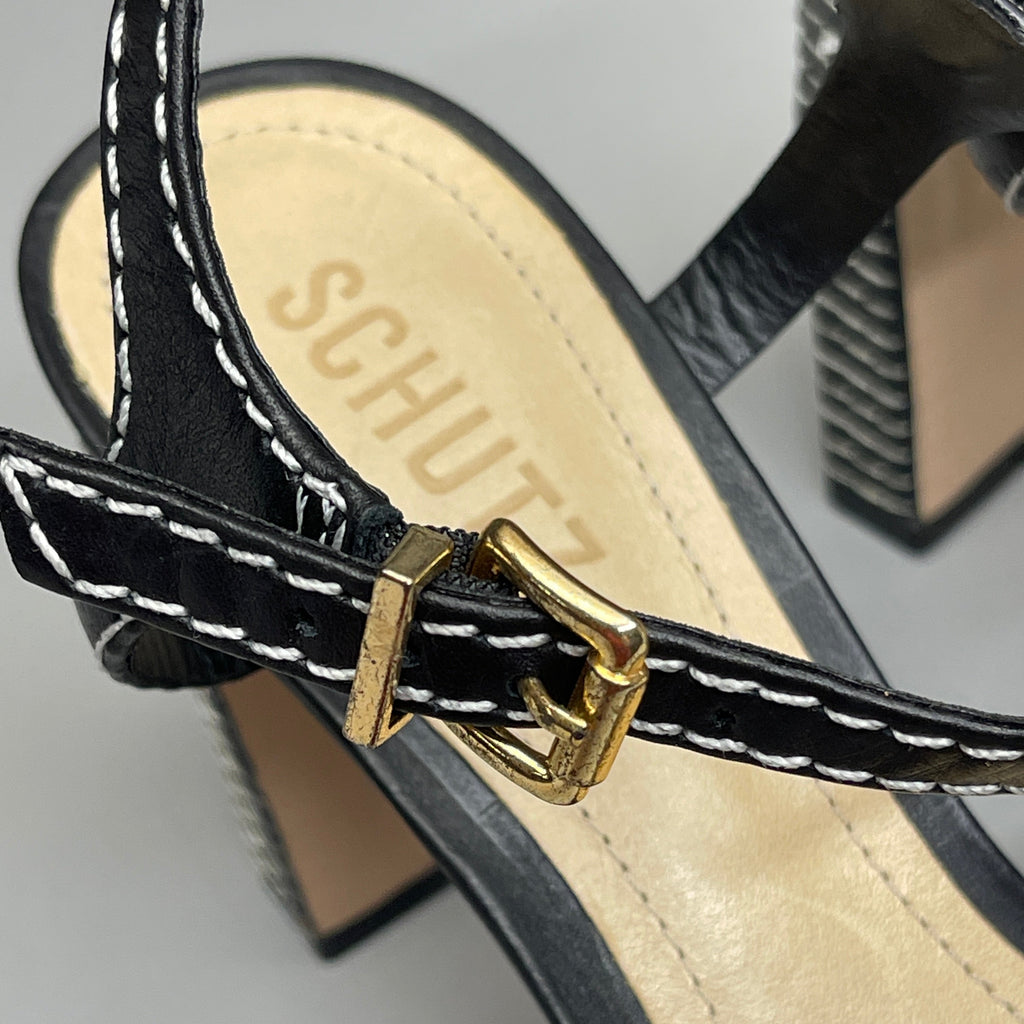 SCHUTZ Keefa Casual Women's Leather Sandal Black Platform 4" Heel Shoes Sz 10.5B (New)