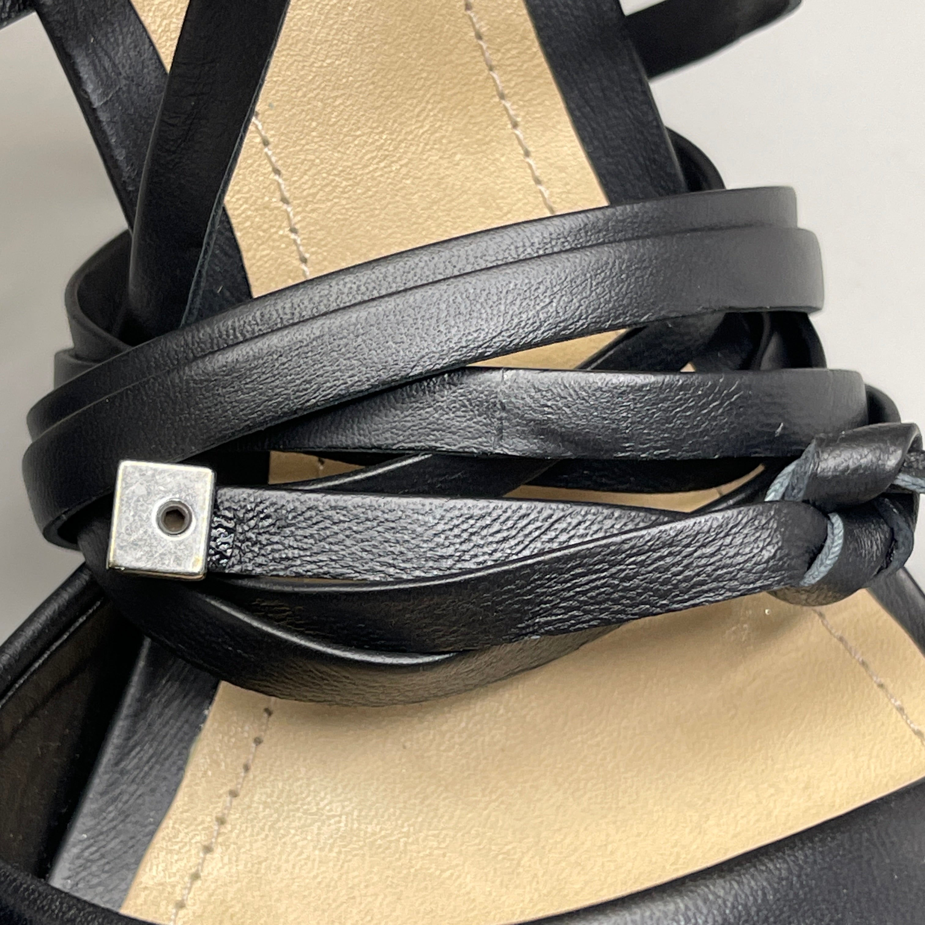 SCHUTZ Bryce Ankle Tie Women's Leather High Heel Strappy Sandal Black Sz 7.5B (New)