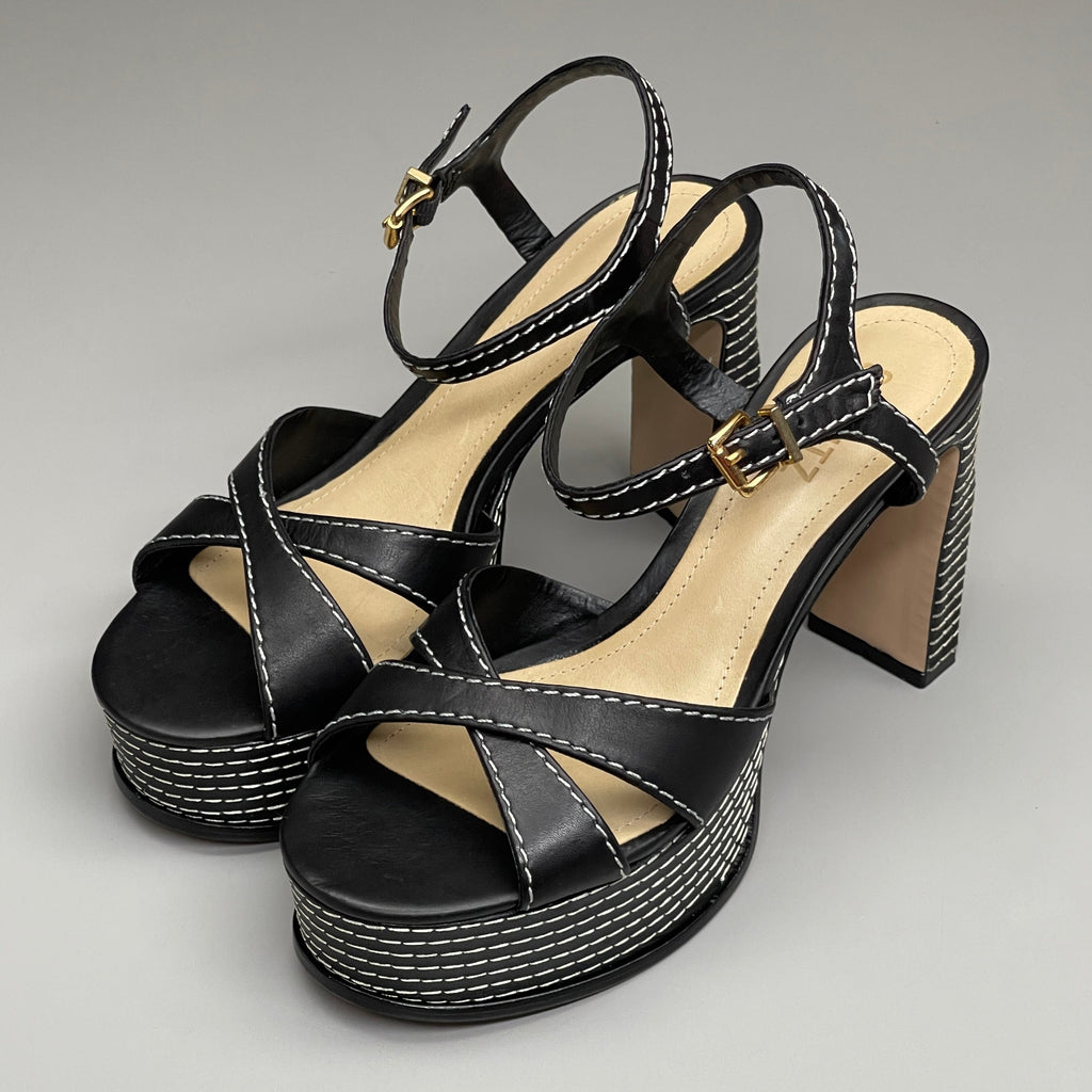 SCHUTZ Keefa Casual Women's Leather Sandal Black Platform 4" Heel Shoes Sz 10B (New)
