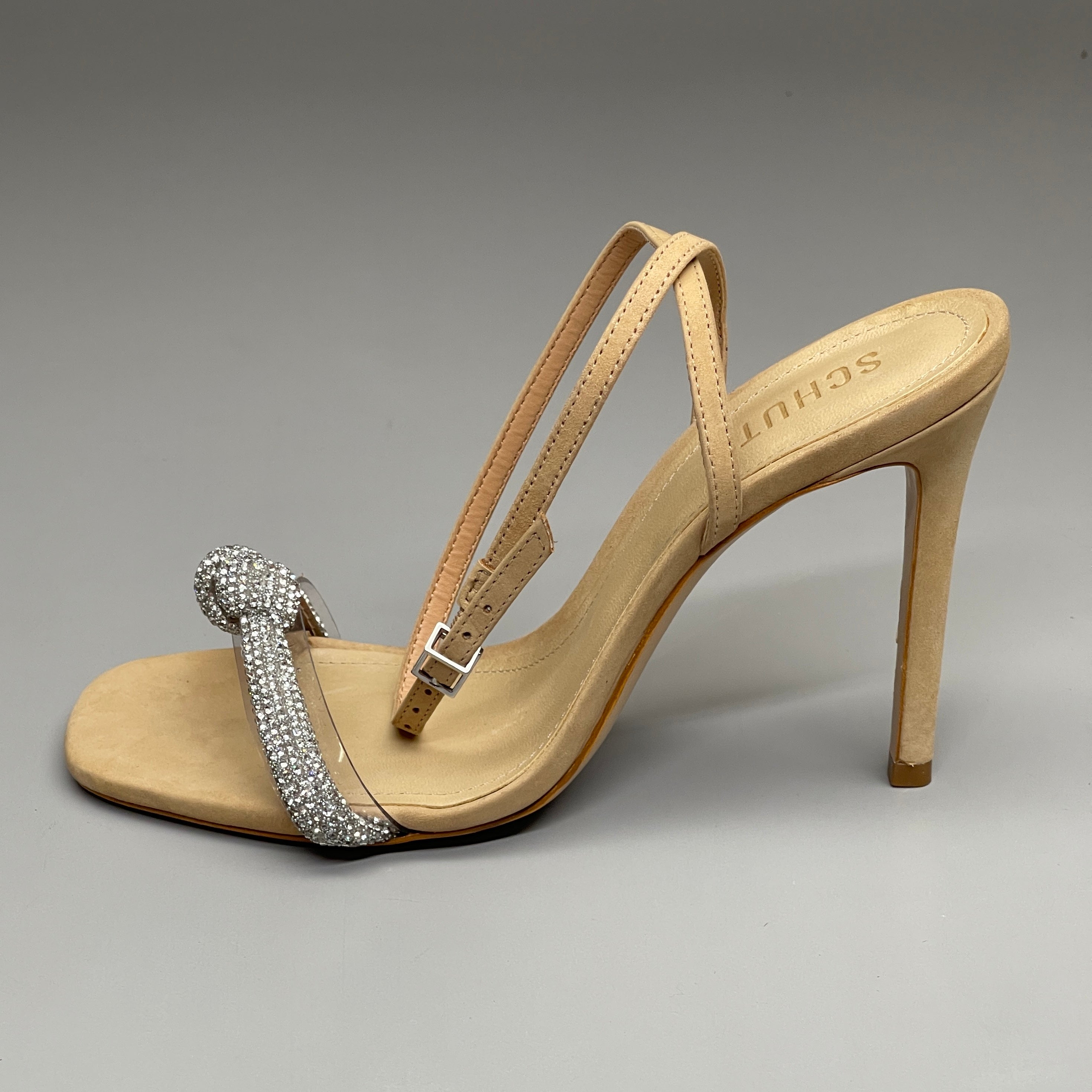 SCHUTZ Peaky Nubuck & Vinyl Multimaterial Women's Sandal Heel Light Nude Sz 7.5B (New)