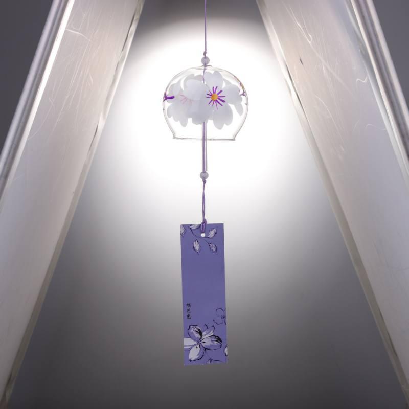 Japan Style Hand-paint Sakura Glass Wind Chimes Creative Gifts Painted Window & Door Hanging Bells Decorations Hanging Wind Chime Pendant Label Chimes Wind Bells Gift For Mom Home