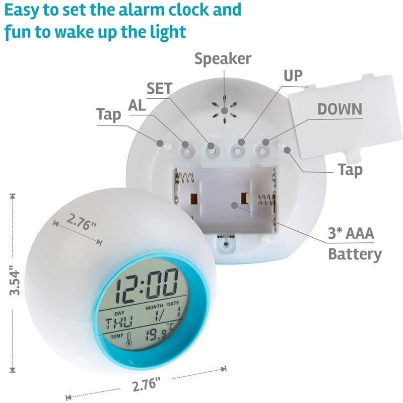 Kids Digital Alarm Clock 7 Color Night Light Snooze Temperature Detect Children Sleep Bedside Color Night Light Snooze Temperature Detect for Toddler Children Boys and Girls Students to Wake up at Bedroom Bedside Cute Wake Up Timer Alarm Clock