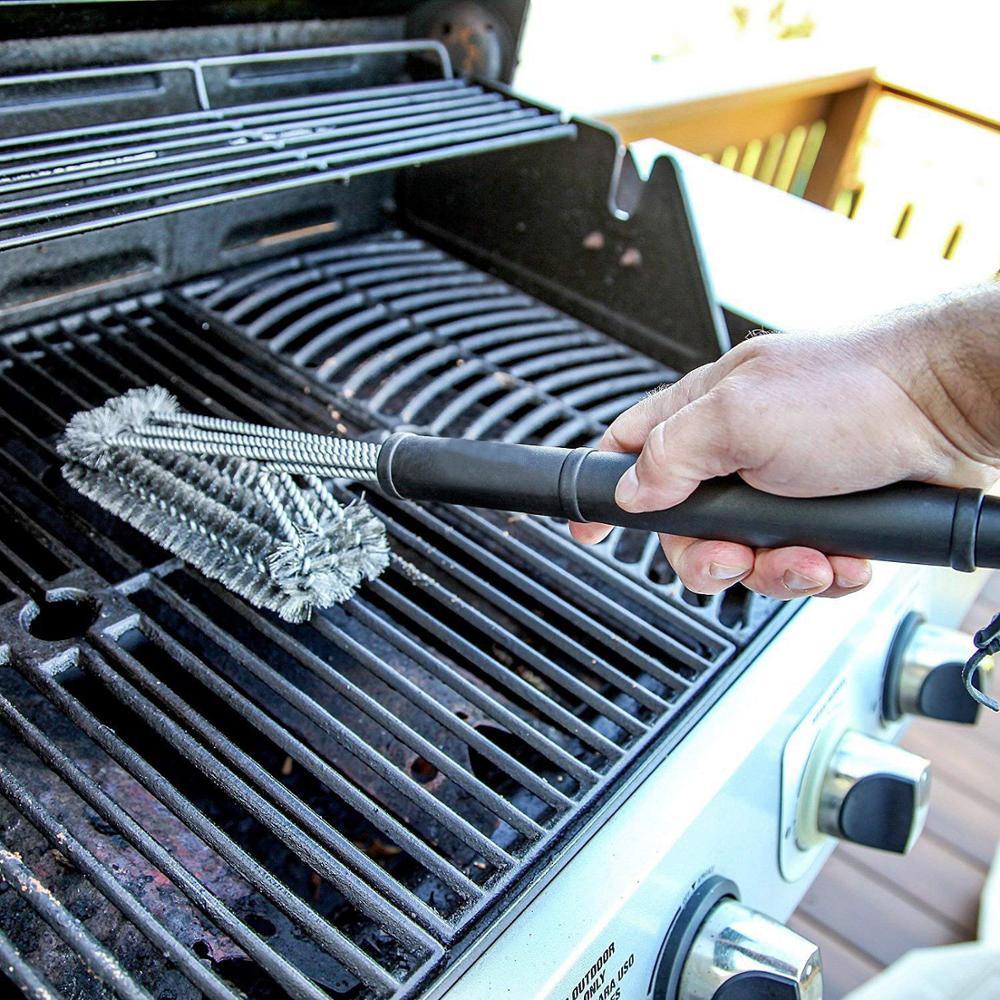 Kitchen Accessories BBQ Grill Brush and Scraper Barbecue Kit Cleaning Brush Stainless Steel Tools Wire Bristles Triangle BBQ Grill Cleaning Brush for Weber Gas Charcoal Porcelain Cast Iron & All Grilling Grates Accessories