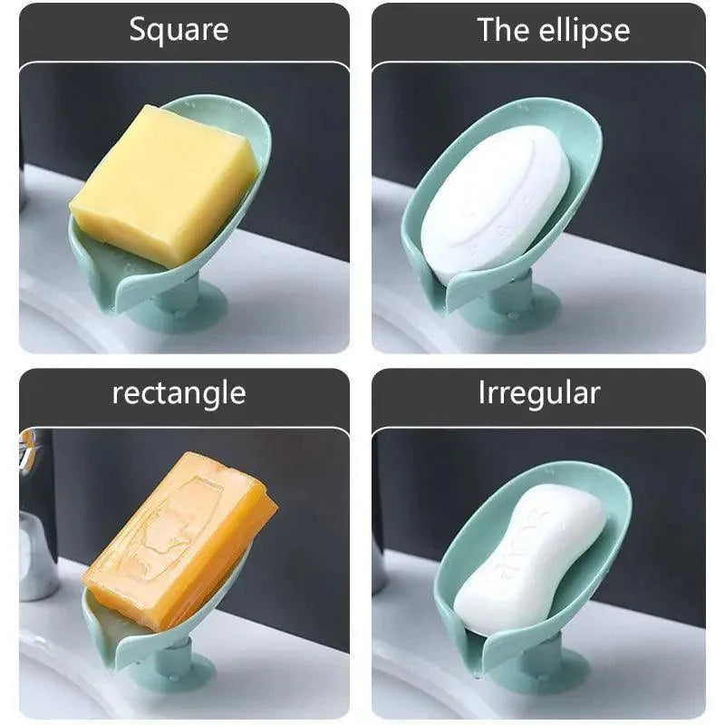 Leaf Shape Soap Box Drain Soap Holder Box Bathroom Accessories Toilet Laundry Soap Box Tray Gadgets Soap Holder Leaf-Shape Self Draining Soap Dish Holder Not Punched Easy Clean Bar Soap Holder With Suction Cup Soap Dish Suitable For Bathroom Kitchen