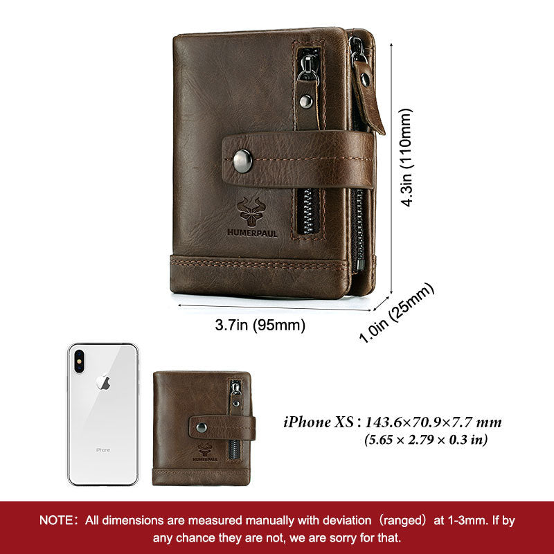 Men's Bag Zipper Buckle Multi-Card First Layer Cowhide Coin Purse Short Leather Men's Wallet