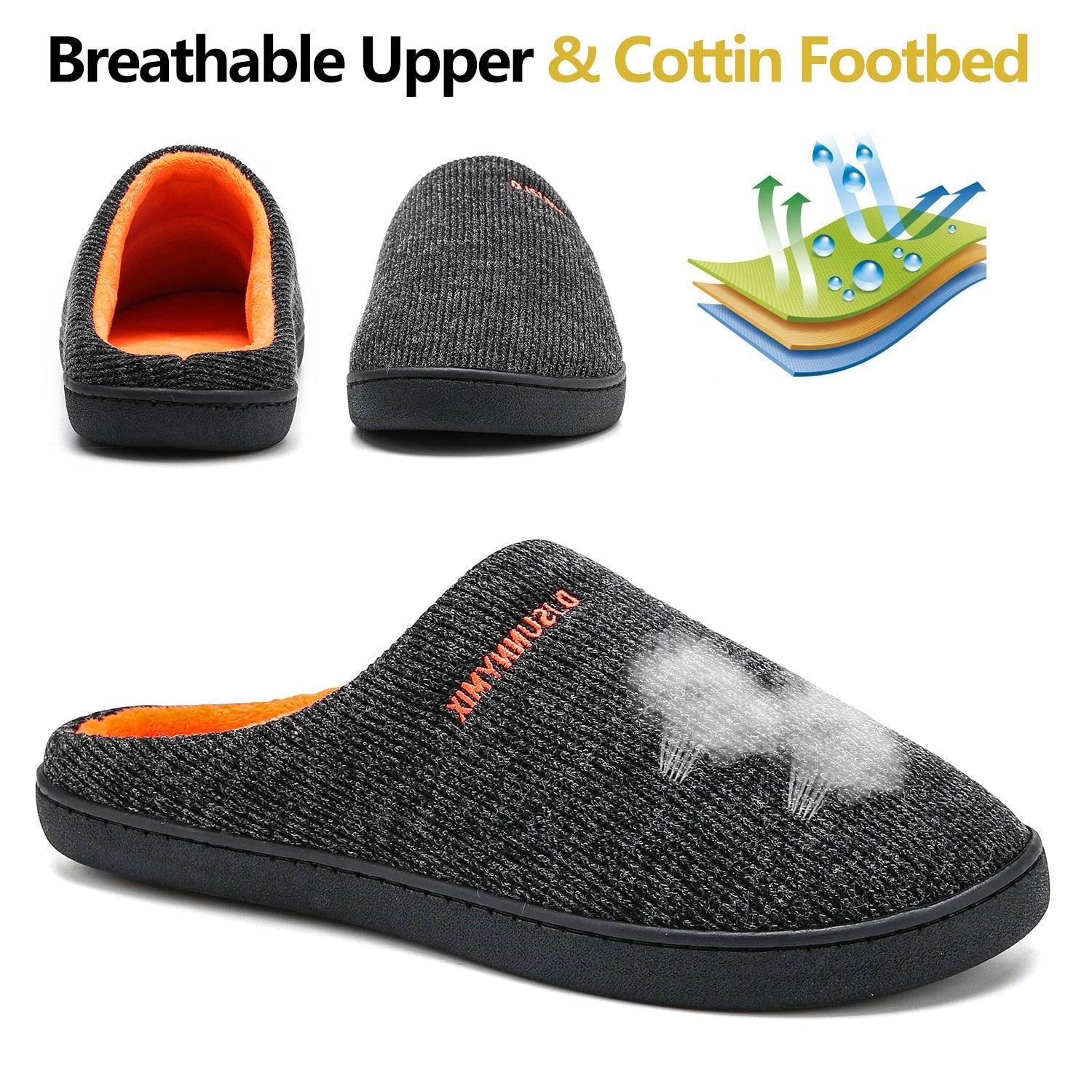 Men's Cotton Fabric Slippers Indoor Non-Slip Home Fur Couple Flat  Men Winter Slipper Cotton Memory Foam Slippers Comfort Knitted Cotton-blend Closed Toe House Indoor Outdoor Shoes