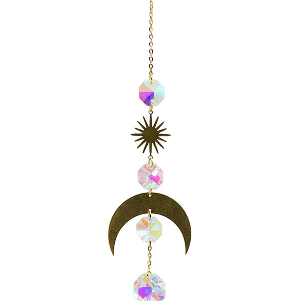 Metallic Hoop Moon Sun Wind Chimes K9 Crystal Prisms Hanging Sun-catcher Rainbow Chaser Window Curtains Pendant Home Decor Gifts For Wall Hanging Decor Room Home Photography Prop