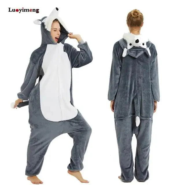New Animal Pajamas Women Unicorn Sleepwear Panda Pajama Cartoon Overalls Winter Rabbit Nightie Jumpsuit For Winter Girls Unicorn Pajamas Costume Fleece Hooded Animal Sleepwear Christmas Cosplay Unicorn Gift