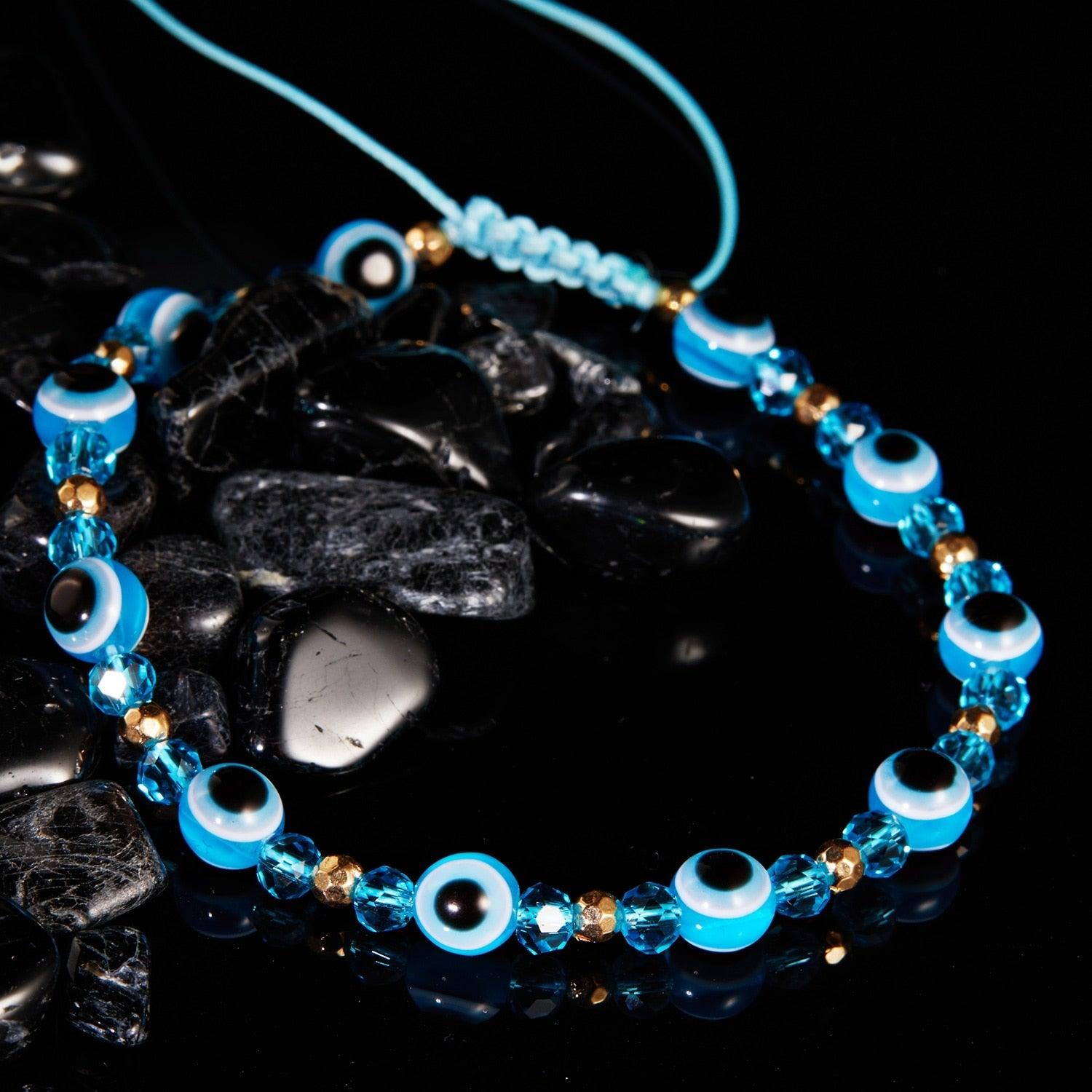 Pinky Promise Blue Bracelet Sets Colorful Crystal Bead Rope Chain Lucky Couple Bracelets Colorful Eye Bracelets Handmade Braided Rope Bracelets For Women Friendship Charm Jewelry