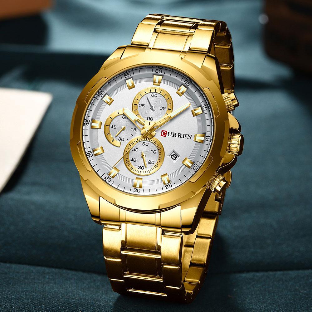 Men's  Water Resistant Watch With Chronometers Day View Unique Design Perfect Gift