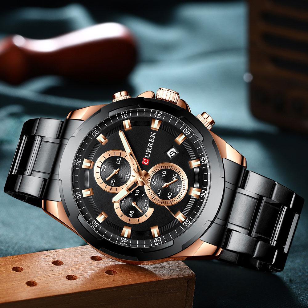 Men's  Water Resistant Watch With Chronometers Day View Unique Design Perfect Gift