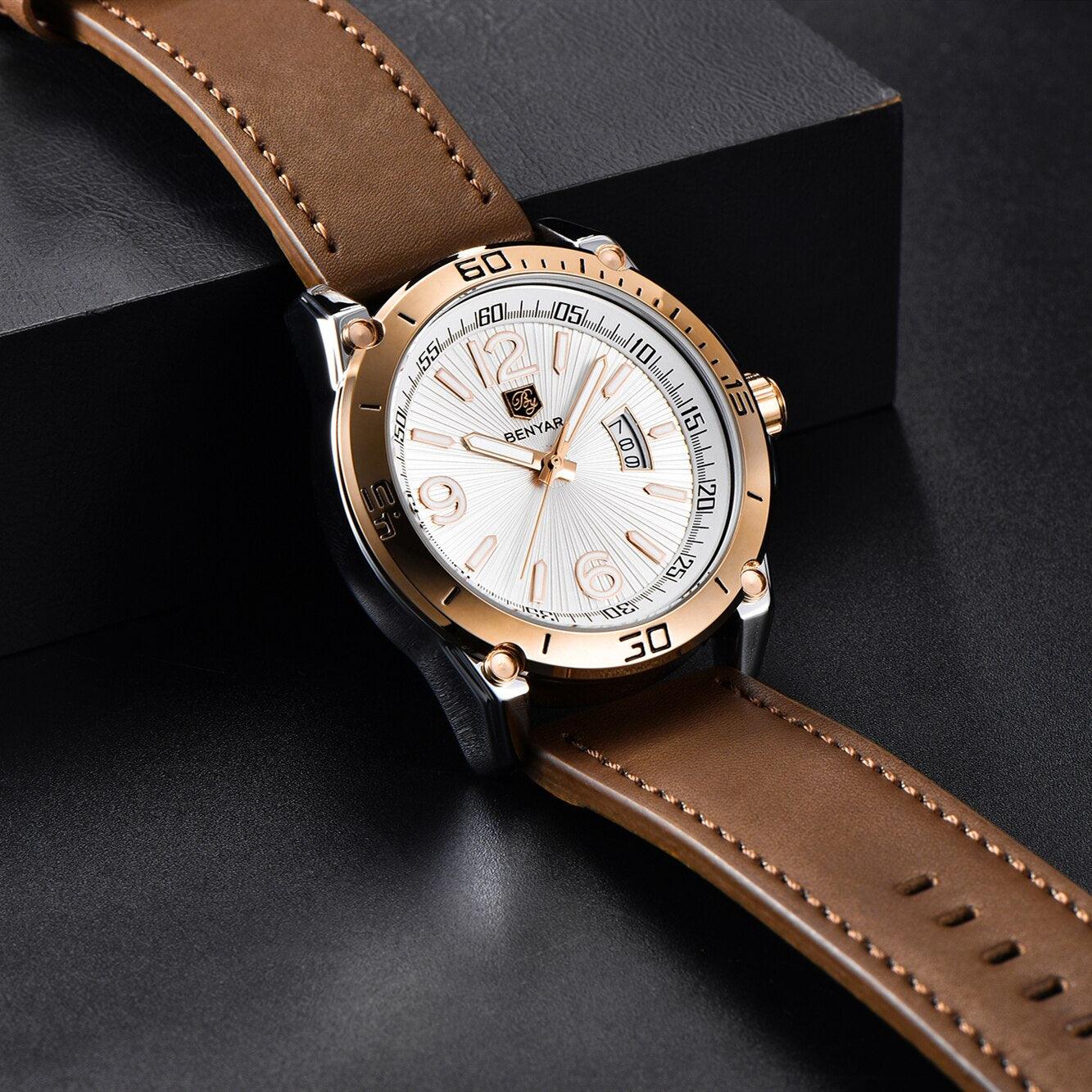 Top Luxury Fashion Mens Watches Quartz Casual Leather Design Sport Analog Waterproof Classic Wrist Watch