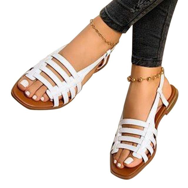 Women Sandals Summer Hollow Out Shoes Open Toe Beach Flats Ladies Footwear Strappy Flat Sandals Adjustable Casual Sandal With Open Toe Slingback Elegant Sandals