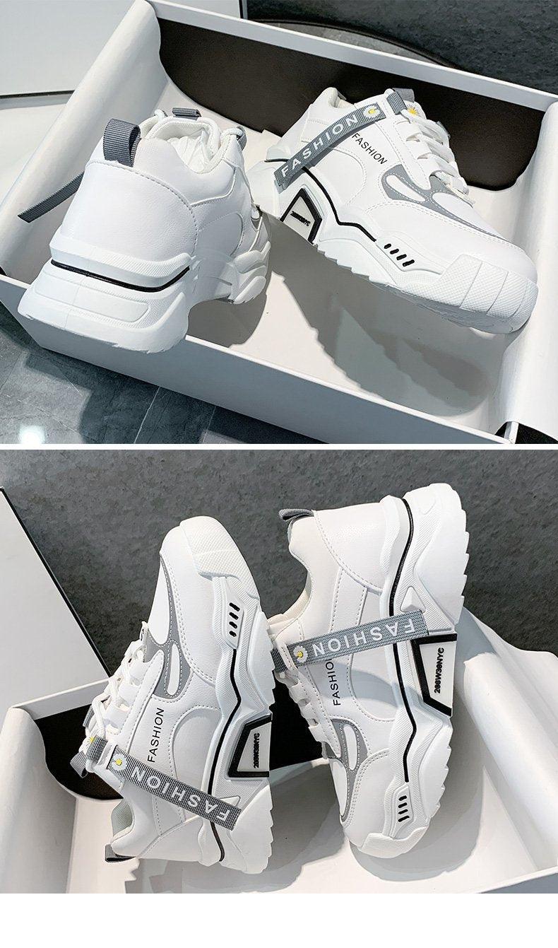 Fashion Spring Reflective Women Sneakers Lace Up Chunky Sneakers Mixed Color Women's Lightweight Casual Everyday Walking Fashion Chunky Sneakers
