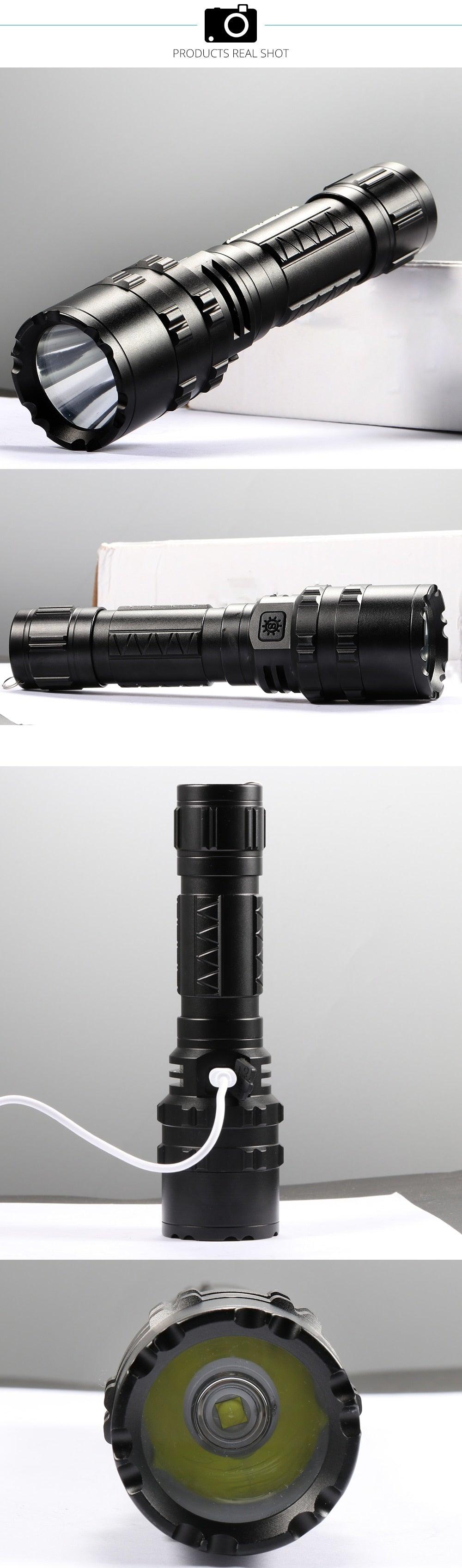 Rechargeable  LED Tactical Flashlights Waterproof Powerful High Lumen Super  Bright Power LED Aluminum Flashlight For Hiking Outdoor Camping Fishing Jogging Running HouseholdPowerful Light