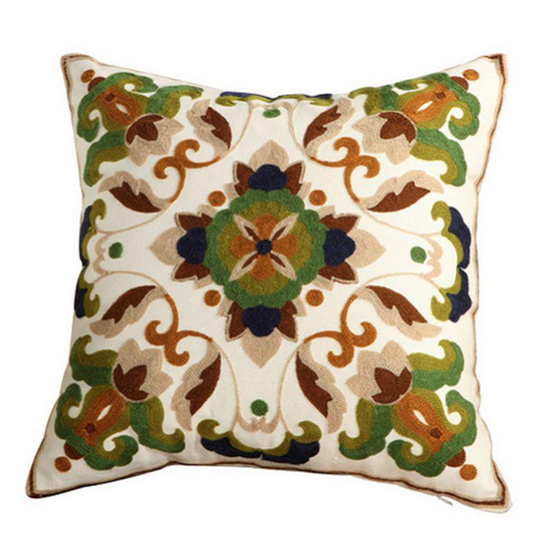 100% Cotton Embroidery Flower Pattern Pillow Cover Home Decoration Sofa Cushion Cover Housewarming Gift Pillow Case Decorative Embroidered Pillow Cover Handmade Cotton Cover For Throw Pillows Beautiful Modern Floral Patterns 45x45cm