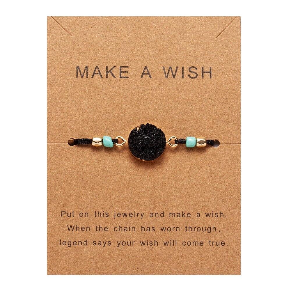 Simple Stone Charm Bracelet Colorful Black Red String Braided Couple Bracelets Wish Card Jewelry Handmade Woven Thread Rope String Nature Stone Beads Charm Bracelet Cuff Bangles With Message Card 18-30cm