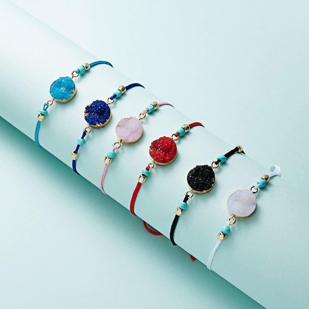 Simple Stone Charm Bracelet Colorful Black Red String Braided Couple Bracelets Wish Card Jewelry Handmade Woven Thread Rope String Nature Stone Beads Charm Bracelet Cuff Bangles With Message Card 18-30cm